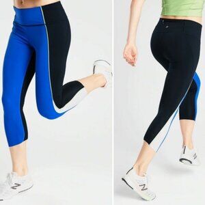 Athleta Velocity Colorblock Capri Blue Navy Leggings Women's Size Small S